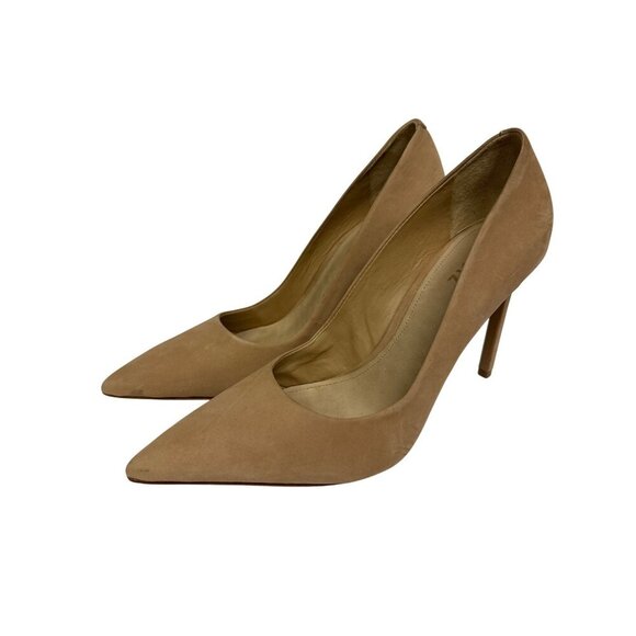 Schutz Lou Women's Suede Pump Tan Stiletto Pointed Toe Size 10 Heels Dress - Picture 3 of 9